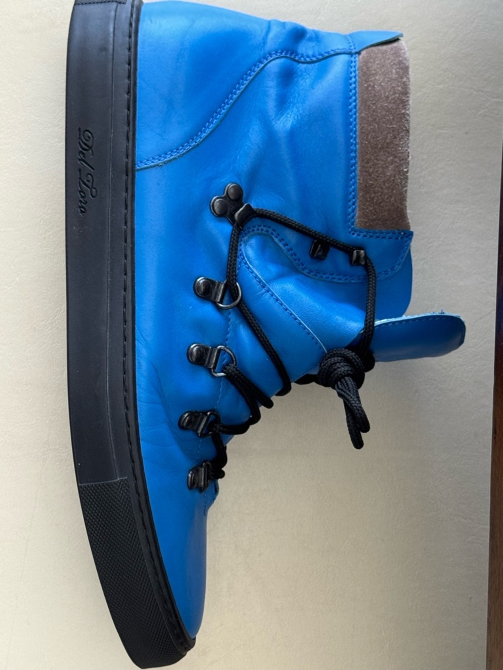Del Toro Brilliant Blue High-Top Leather Sneaker w/ Dust Bag